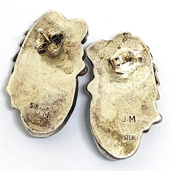 Vintage Sterling Silver Turquoise James Mason Handmade Navajo Pierced Earrings - Picture 3 of 9